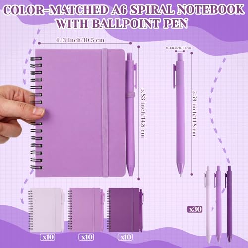 Fulmoon 12 Set Small Spiral Notebooks A6 with Pens Bulk, Multicolor 4" x 6" Pocket Notebooks Mini Lined Journals 50 Sheets for Back to School Supplies Students Gifts Rewards Office (Violet Bloom) - color: Violet Bloom