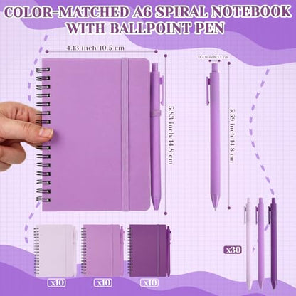 Fulmoon 12 Set Small Spiral Notebooks A6 with Pens Bulk, Multicolor 4" x 6" Pocket Notebooks Mini Lined Journals 50 Sheets for Back to School Supplies Students Gifts Rewards Office (Violet Bloom) - color: Violet Bloom