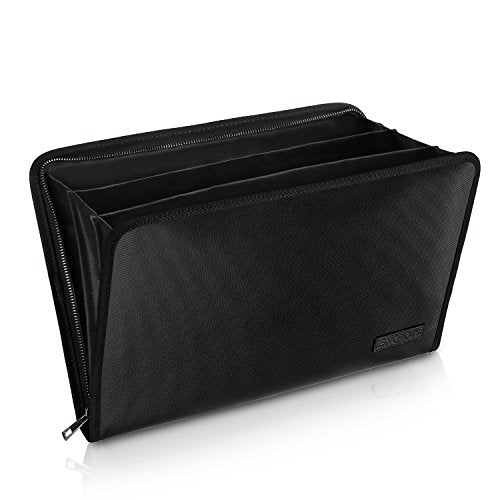 Expanding File Folder Important Document Organizer Fireproof & Waterproof Document Bag with A4 Size 3 Pockets Zipper Closure Non-Itchy Silicone Coated Portable Filing Wallet Pouch(14.3inx9.8inx1.6in) - color: Black, size: 3 Standard Pockets