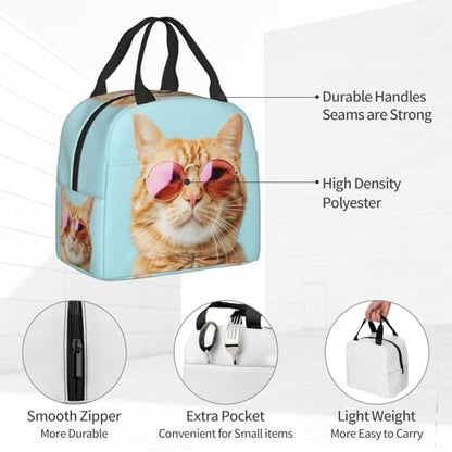 Sunglasses Cat Lunch Box - Insulated Lunch Bags for Women/Men Funny 3D Design Reusable Lunch Tote Bags, Perfect for Office/Camping/Hiking/Picnic/Beach/Travel - color: Sunglasses Cat