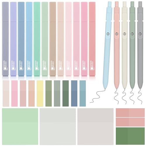 12 Pastel No Bleed Bible Highlighters & 5 Black Pens with Sticky Notes | Bible Journaling Kit, Bible Study Supplies, Aesthetic Colored Labels for School Office Annotating Books Supplies - color: Highlighters + Black Pens + Sticky Notes