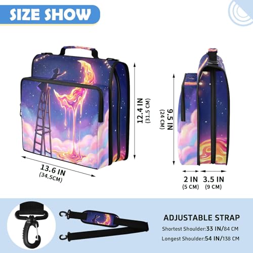 Melting Moon 2inch 3 Ring Zipper Binder Multi-Pocket Storage Holds 14 Inch Laptop for Students and Office Use - color: Melting Moon