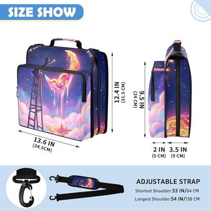 Melting Moon 2inch 3 Ring Zipper Binder Multi-Pocket Storage Holds 14 Inch Laptop for Students and Office Use - color: Melting Moon