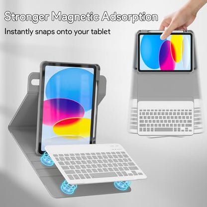 YBING Keyboard Case for iPad 10th Gen 10.9 inch (2022) & 11th Gen (A16, 2025), 7-Color Backlit Detachable Bluetooth Keypad & Rotatable Magnetic Case with Pencil Holder (Gray) - color: Gray