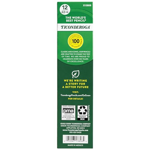 Ticonderoga Wood-Cased Pencils, Pre-Sharpened, 2 HB Soft, Yellow, 12 Count - size: 12 Count (Pack of 1), style: #2 Soft, Sharpened