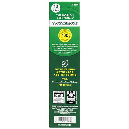 Ticonderoga Wood-Cased Pencils, Pre-Sharpened, 2 HB Soft, Yellow, 12 Count - size: 12 Count (Pack of 1), style: #2 Soft, Sharpened