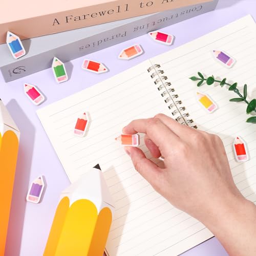 JarThenaAMCS 70Pcs Welcome Back to School Mini Bulk Erasers Colorful Pencil Shape Erasers Cute Pencil Collection Erasers for First Day of School Party Classroom Stationery Supplies - style: Colorful Pencil