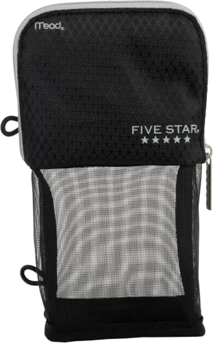 Five Star Pencil Pouch, Pen Case, Stand 'N Store Zipper Pouch, Fits 3-Ring Binder, Storage Organizer for Supplies Earbuds Chargers Cables Makeup, Black/Grey (505160A-ECM) (Pack of 12) - size: 2" x 4-1/2" x 8" (Pack of 12)