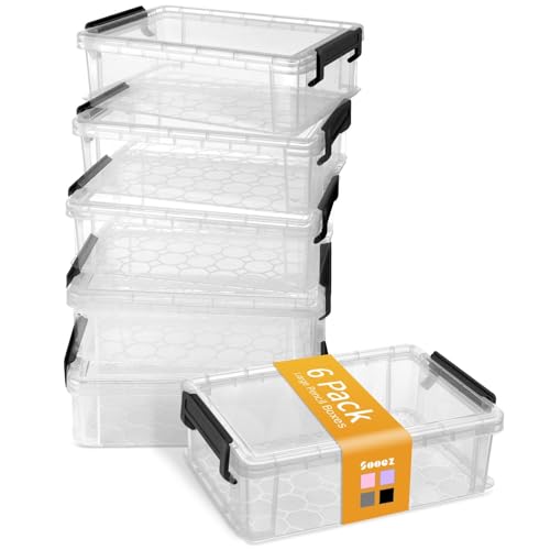 Sooez 6 Pack Extra Large Pencil Box, Plastic Pencil Case Crayon Box Bulk, Clear Marker Organizer Plastic Containers with Lid, Stackable Storage Boxes for Art Craft, Pen, Back to School Supplies, Black - color: Black, size: Large