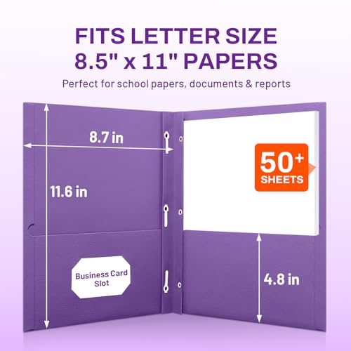 SUNEE 2 Pocket Folders with Prongs (25 Pack, Purple), Paper Folders with 2 Pockets and 3 Prongs Fit Letter Size Paper, Folders with Prongs for School Office Home Business - color: Purple