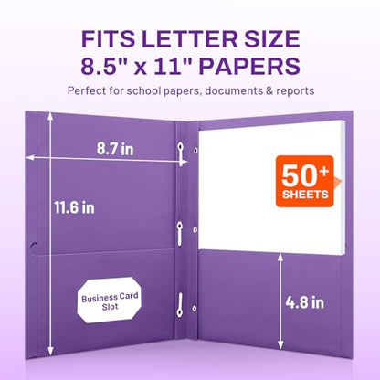 SUNEE 2 Pocket Folders with Prongs (25 Pack, Purple), Paper Folders with 2 Pockets and 3 Prongs Fit Letter Size Paper, Folders with Prongs for School Office Home Business - color: Purple