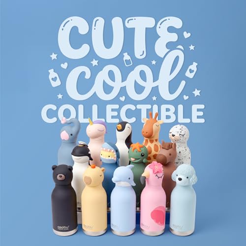 asobu Bestie Bottle Limited Edition Collectible Kids Water Bottle with Animal Character Lid 16oz (460ml) Insulated Stainless Steel, Leakproof, Reusable with Straw Fun Gift for Girls & Boys - color: KIYOSHI THE DOLPHIN