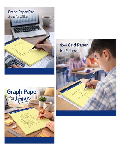 Graph Paper Pads 8.5 x 11, 4x4 Quad Ruled Graph Paper, 2 Pack, 50 Sheets Per Pad, White Graphing Paper Notebook with Sturdy Back & Micro-Perforated Pages, Made in USA, for School, Math, Drafting & Office - color: White