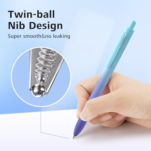 WRITECH Fine Point Gel Pens: 0.5mm Retractable Black Ink 6ct Smooth Writing No Bleed with Aesthetic Gradient Color Pen Barrel for Journaling Note Taking Sketching