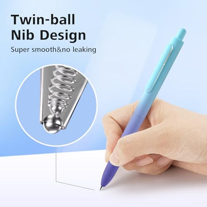 WRITECH Fine Point Gel Pens: 0.5mm Retractable Black Ink 6ct Smooth Writing No Bleed with Aesthetic Gradient Color Pen Barrel for Journaling Note Taking Sketching