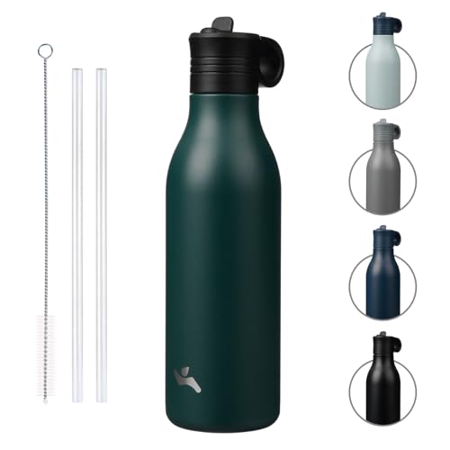 Konokyo 25oz Insulated Travel Water Bottle with Straw, Green | Stainless steel, BPA free, leak proof, double wall, dishwasher safe. Reusable for gym, workouts, and daily use - color: Green, size: 18 Ounces