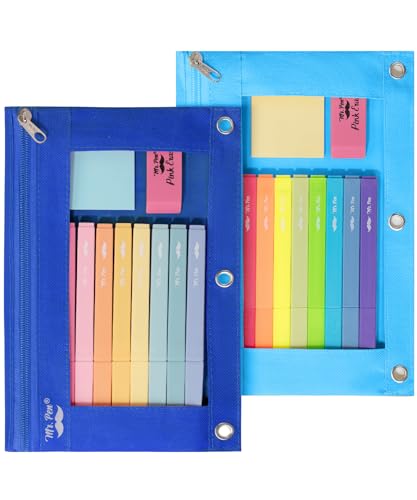 Mr. Pen- Pencil Pouch for 3 Ring Binder, 2 Pack, 10"x6.75", Smooth Zipper | Clear Window, Large Capacity Pencil Case with 3 Reinforced Grommets for School, Office, Supplies Storage | Clear Window, Large Capacity Pencil Case with 3 Reinforced Grommets for