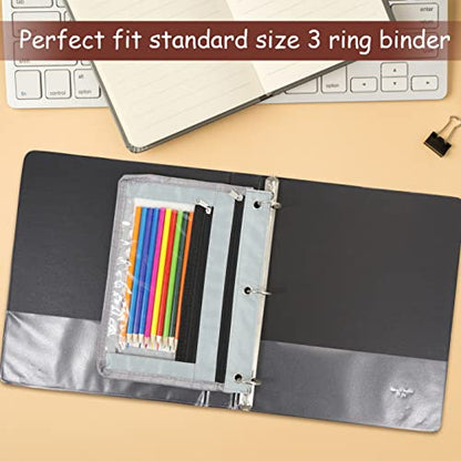 YoeeJob 1 Pack Pencil Pouch for 3 Ring Binder, Expandable Binder Pouches with Zipper, Large Capacity Pen Holder Case with Clear Window School Class Office Organizers, Grey - color: Grey