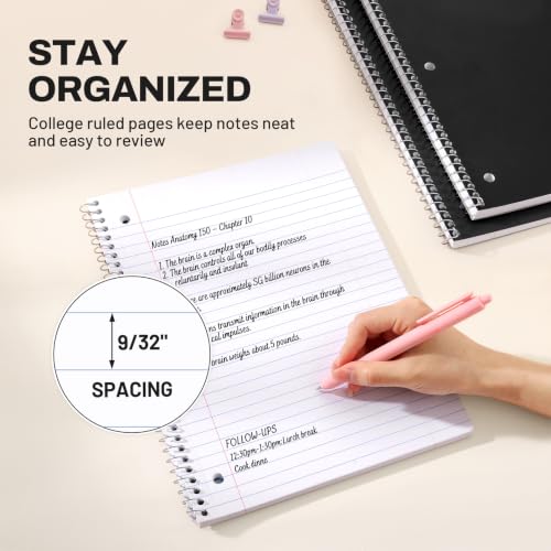 SUNEE Spiral Notebooks, 3 Pack, 1-Subject, College Ruled Paper, 8" x 10-1/2", 70 Sheets per Notebook, Black - color: Black