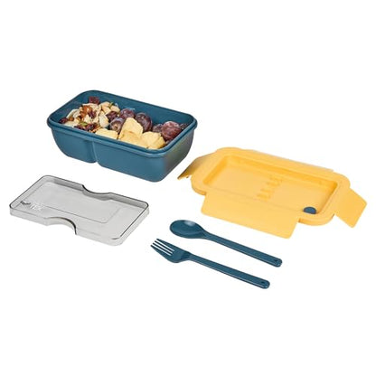 Restaurantware-Bento Tek 28.7 Ounce Bento Boxes, 10 Reusable Lunch Containers - With Fork And Spoon, Does Not Contain BPA, Blue And Yellow Plastic Reusable Lunch Boxes, Microwavable, Dishwashable - size: 10 Count, style: 29 oz - Blue