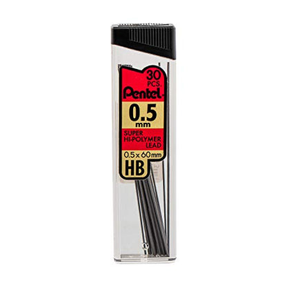 Pentel Super Hi-Polymer Refills, 0.5 mm Fine, HB, 180 Pieces of Lead (C25BPHB6) - size: 180 Count (Pack of 1), style: 0.5mm