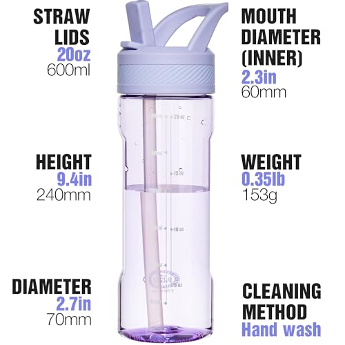 OLDLEY 20oz Kids Water Bottle with Straw, BPA-Free Tritan Water Bottle for School, Leakproof Clear Water Bottle with One Click Open, Measurement Scale, Cup Holder Friendly for Boys Girls,Purple - color: Purple