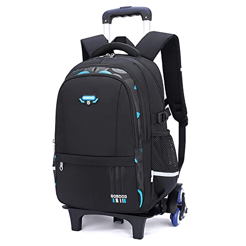 Boys Rolling Backpack Elementary Middle School Students Bookbag with Wheel Teens Trolley Removable Schoolbag - color: B-black&blue