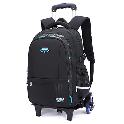 Boys Rolling Backpack Elementary Middle School Students Bookbag with Wheel Teens Trolley Removable Schoolbag - color: B-black&blue