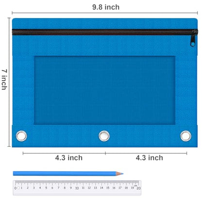Pencil Pouch for 3 Ring Binder, 2 Pack Pencil Bags with Zipper, Blue Pencil Case for Classroom School Office Supplies, Large Sturdy and Durable Cloth Pencil Pocket for 3 Holder Binder - color: Blue