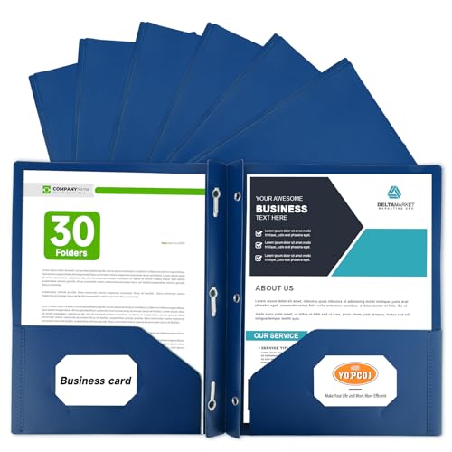 Plastic Folders with Pockets and Prongs,30 Pack Letter Size Two Pocket Folders with 3 Prong, Durable Colored Folders for School, Office, and Home Organization Blue - color: Blue