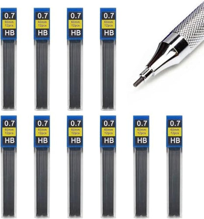 0.7mm HB Mechanical Pencil Lead Refills, 120 Pieces (10 Tubes x 12 Leads), Break-Resistant Polymer Graphite Refills, Smooth Writing Drawing Supplies for School & Office Use