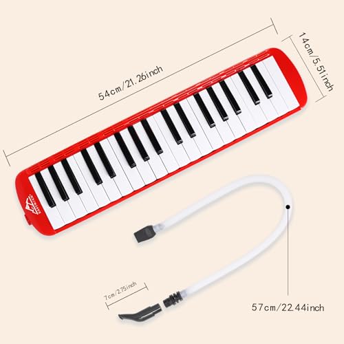 EastRock 37 Key Melodica Instrument Air Piano Keyboard Soprano style Pianica with Mouthpiece Tube Sets and Carrying Bag Black - color: Red, size: 37key