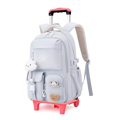Girls Rolling Backpack with Wheels, Girls Wheeled Backpack for School, Kids Roller School Bag Bookbag on 2 Wheels, Light blue - color: 2 Wheels Light Blue