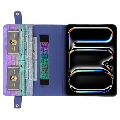 Shiny Case for iPad mini 5/4/3/2/1, Mini 7.9" Handbag Case, Techcircle Iridescent PU Leather Folio Envelope Pocket Stand Cover with Hand Strap+Shoulder Strap+Pencil Holder+Card Slots, Shiny Indigo - color: 03 Shiny Indigo, size: iPad Mini 5/4/3/2/1 7.9"