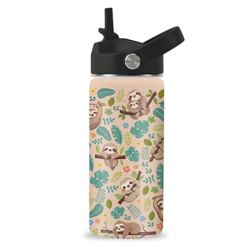 Sloth Water Bottle, 16oz Kids Stainless Steel Insulated Water Bottle with Straw Lid, Sloths Cup Tumbler Gifts for Sloth Lovers Women Girls - color: Sloth