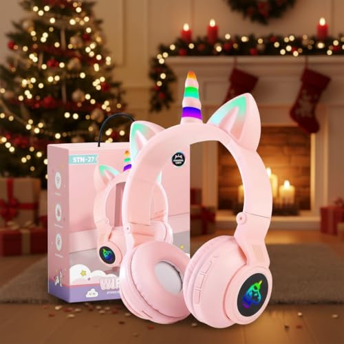 Unicorn Kids Bluetooth Headphones, Wireless, Safe Volume, LED, Pink | Safe 85dB volume limit, Bluetooth 5.0 wireless, LED glowing unicorn design, built-in mic, foldable, fits kids ages 3-12 - color: 8