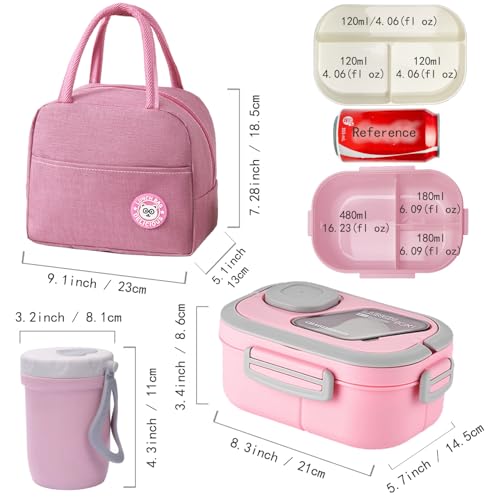 Lunch Box For Women, Bento Box Adult With 2-Tier Container, Lunch Bag, Sauce Pod, Utensil Set. Lunch Containers, Salad Container. BPA-Free, Microwave/Dishwasher Safe (Pink) - color: Pink