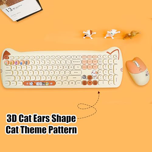 Cute Cat 2.4G USB Wireless Keyboard and Mouse Combo, Silent Keys, Candy Colors, Compatible with Notebook, PC (MilkTea-110Keys) - color: MilkTea-110Keys