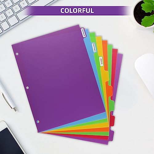 Colorful Binder Dividers with Tabs,Plastic Index with 8-Tabs,for 3 Ring Binder,6 Sets - style: 6 SETS 8 TAB