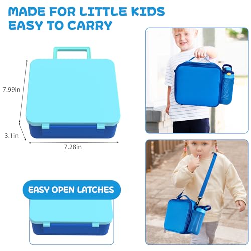 Kids Bento Lunch Box with 8oz Soup Thermo, Water Bottle, Kids Leakproof Lunch Food Containers with 4 Compartment, Insulated Hot Food Jar with Lunch Bag for School, Trvael (Blue) - color: Blue