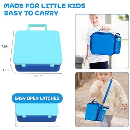 Kids Bento Lunch Box with 8oz Soup Thermo, Water Bottle, Kids Leakproof Lunch Food Containers with 4 Compartment, Insulated Hot Food Jar with Lunch Bag for School, Trvael (Blue) - color: Blue
