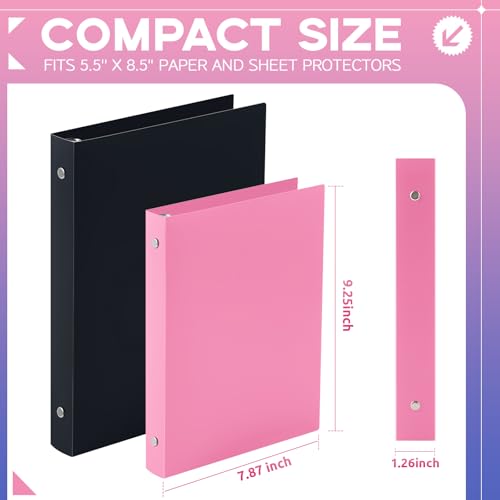 Henoyso 6 Pcs Plastic 1 Inch Mini 3 Ring Binders Fits 5.5" x 8.5" Paper, Holds(Capacity 200 Sheets), Flexible Three Round Rings Small Pink A5 Binders Bulk for School, Office Use, Photo Album - color: Pink, size: 1 Inch