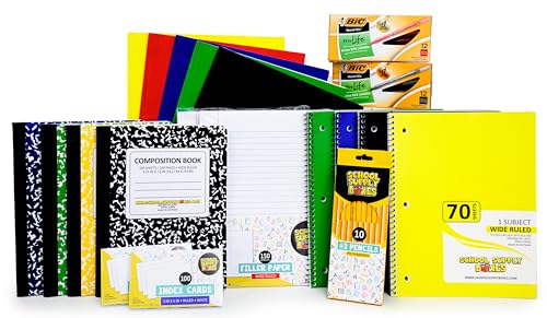 School Supply Boxes | Elementary Writing Case (2 Boxes) | Back to School Essentials Kit for Students & Teachers | Includes Wide-Ruled Filler Paper, Wide-Ruled Notebooks, 12 ct. Pens, & More - color: Elementary Writing Bundle, size: Case (2 Boxes)