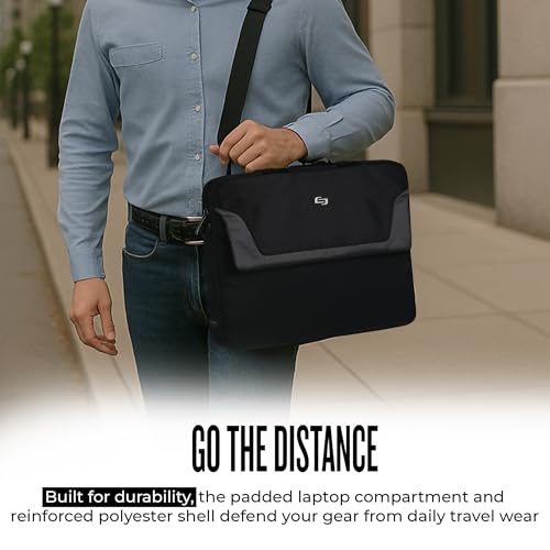 Solo New York Briefcase - Laptop Carrying Bag for Women & Men, Brief for Travel & Work, Full Length Front Pocket, Adjustable Shoulder Strap, Fits 14" Computer - Flatiron Slim, Black