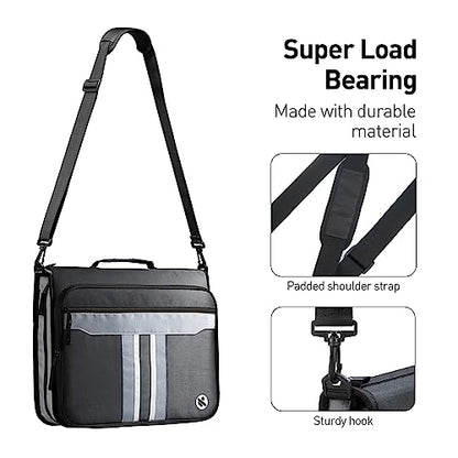2-Inch 3 Rings Zipper Binder, Holds 15-Inch Laptop, Handle and Shoulder Strap Included, Black