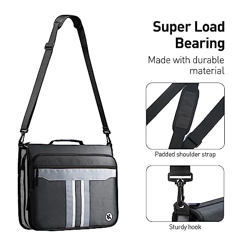 2-Inch 3 Rings Zipper Binder, Holds 15-Inch Laptop, Handle and Shoulder Strap Included, Black - color: Dark