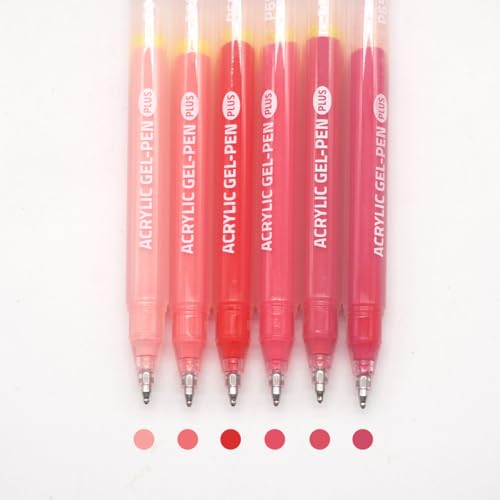 Acrylic Gel Pens for Coloring Books, Quick Dry 6 Pcs 1.0mm Fine Point Gel Marker Pen for Drawing, Journaling Art, Lip Gloss Red - color: Lip Gloss Red