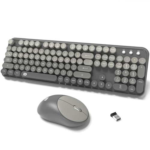 Wireless Keyboard and Mouse Combo, 2.4 GHz Wireless Full-Sized Typewriter Keyboard with Round Keycaps for Windows, Computer, Desktop, PC, Laptop (Grey) - color: Grey