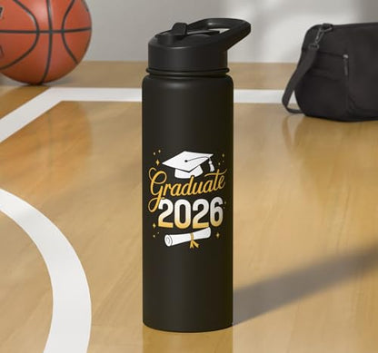 Graduate 2026 for class of 2026 graduation Stainless Steel Insulated Water Bottle - color: Black