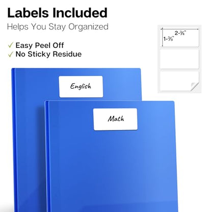 Dunwell Plastic Folders with 3 Prongs, (2 Pack, Blue), 2-Pocket Folders with Fasteners, Durable Acid-Free Poly for Long Term Use, Labels Included - color: Blue, size: 2 Pack
